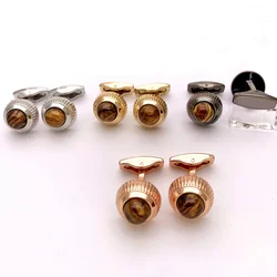 Luxury High Quality CT Sports Car Head Brown Cuff Links Detail Men Business Suit Shirts CuffLinks Classic Buttons Box Set