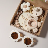 Baby teether Gift Set With flower Teething Pacifier Chain baby sunglass New Born Baby Teether Set