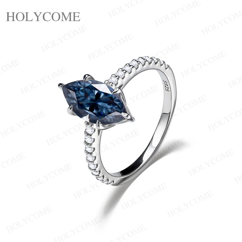 2CT Marquise-Schliff Moissanit-Verlobungsringe für Damen, 925 Sterling Silber, Einzigartiger Grauer Edelstein-Ehering, GRA-Zertifiziert – Detail 5