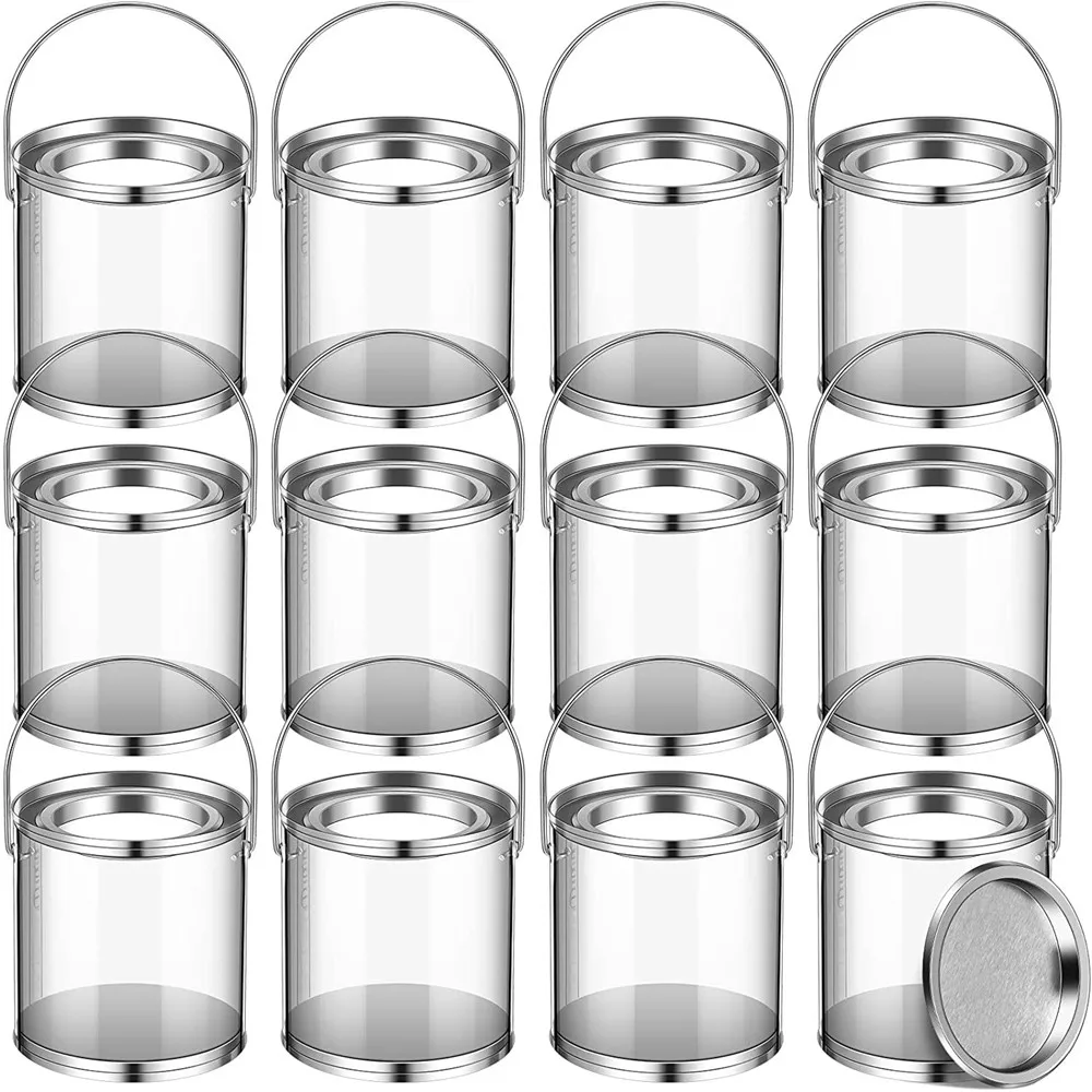 

12PCS Paint Cans Clear Small Cans With Lids Mini Bucket With Lid Art Containers For Crafts Candy DIY Projects Party Favor Decor