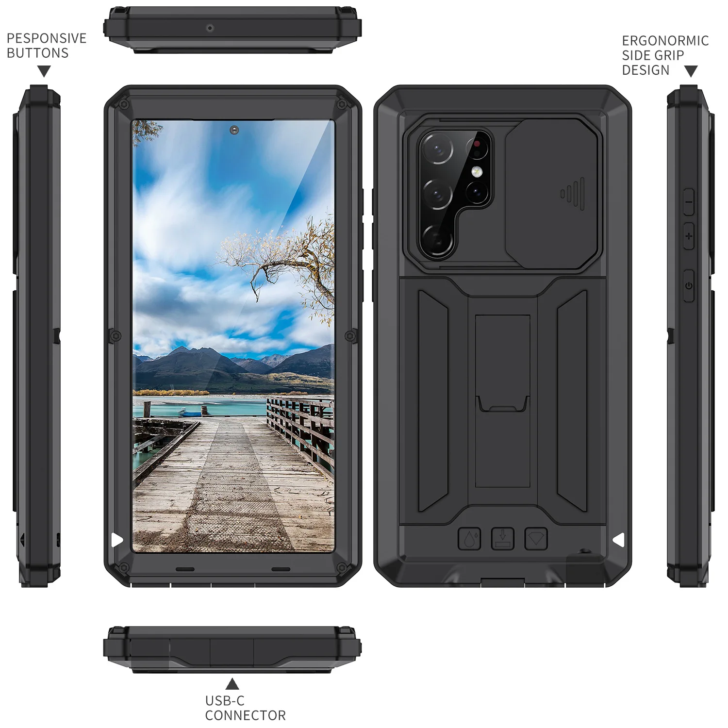 for Samsung Galaxy S22 Ultra 5G Case, Military Grade Full-Body Rugged with Built-in Kickstand Slide Camera Protective Cover Case