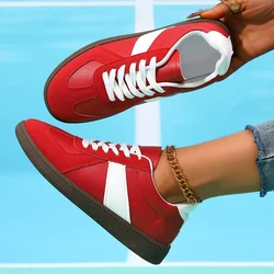 Women's Comfort Flat Heel Non - Slip Sneakers - Breathable Soft Sole Lace - Up Sports Shoes - 38 (Red)