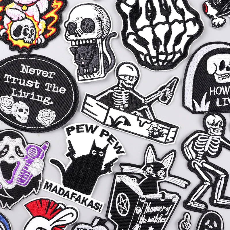 

Punk Skeleton Patches DIY Skull Patch Iron On Patches For Clothing Thermoadhesive Patches On Clothes Sewing Embroidery Patch