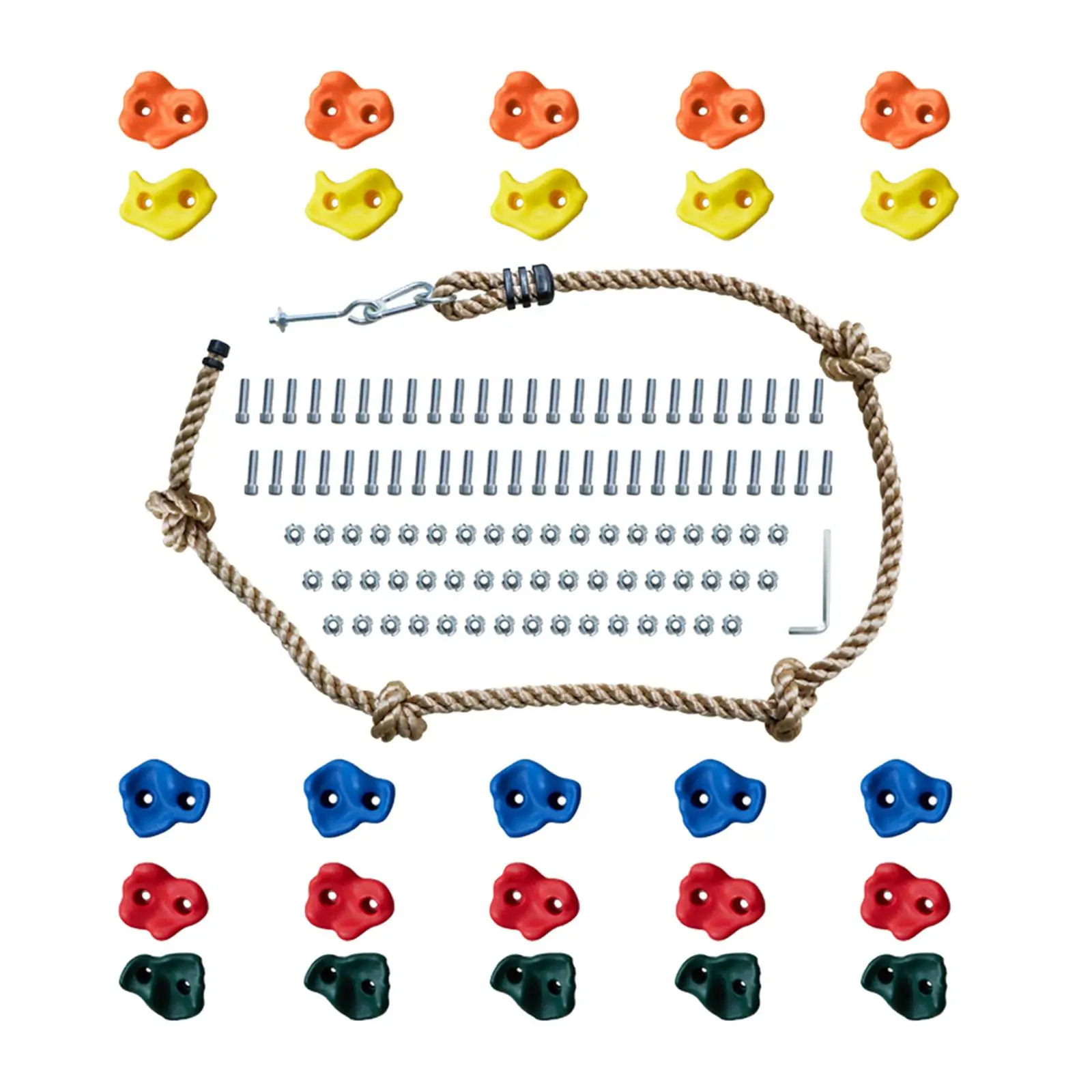 

Rock Climbing Holds Knotted Rope and 25 Handles Playground Accessories Rock Climbing Kits Climbing Rock Wall Grips