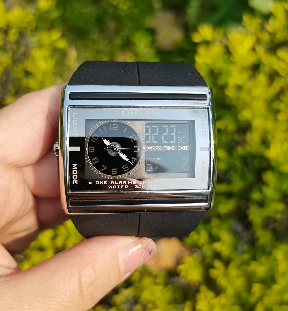 Men Digital Sport Watches Dual Time Black Military Quartz Wristwatch Rectangle Dial Outdoor Waterproof Tactial Man Watch Clocks