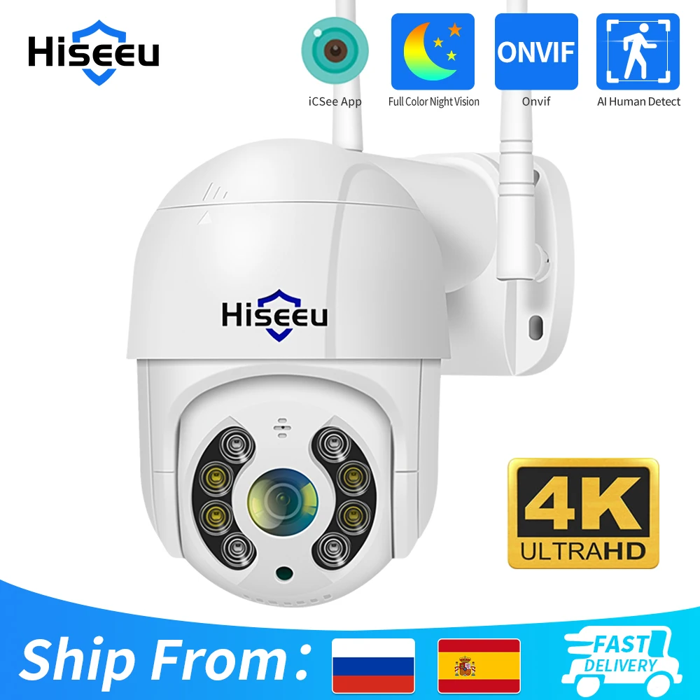 Hiseeu 3MP WIFI IP Camera Outdoor HD Full Color Night Vision PTZ Waterproof Security Speed Camera AI Human Detection ICSee|Surveillance Cameras| - AliExpress