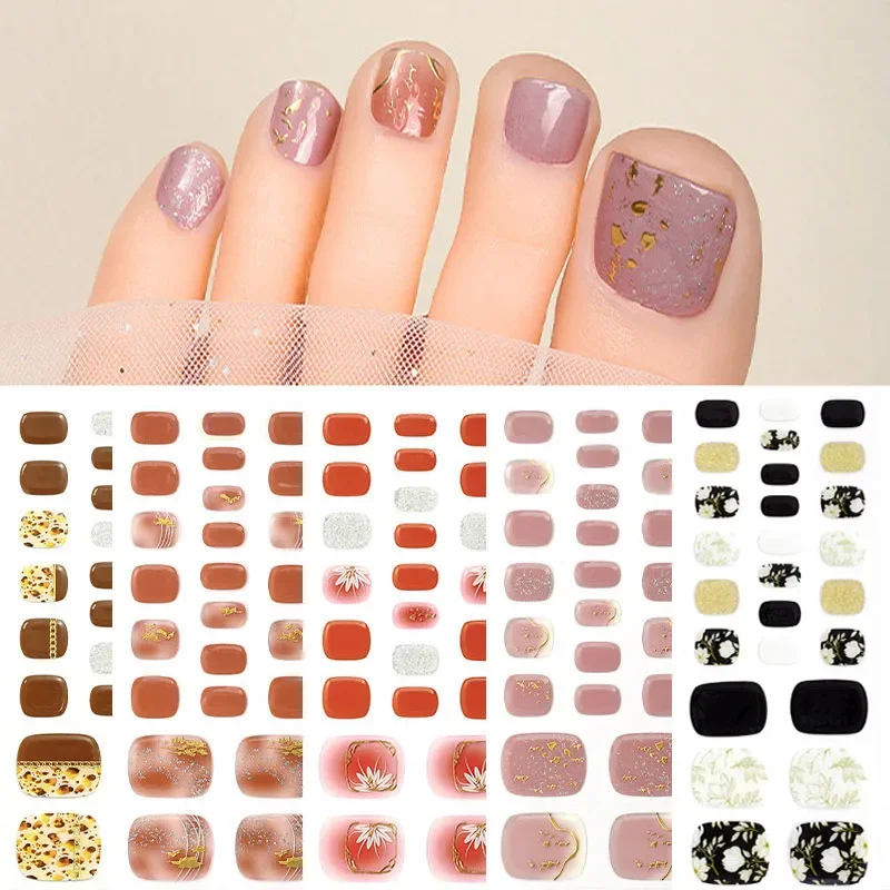 

26 Tips Flower French Toe Nail Wraps Full Cover Semi Cured Nails Sticker Nail Art Gel Polish Manicure DIY Foot Nails Deco Women