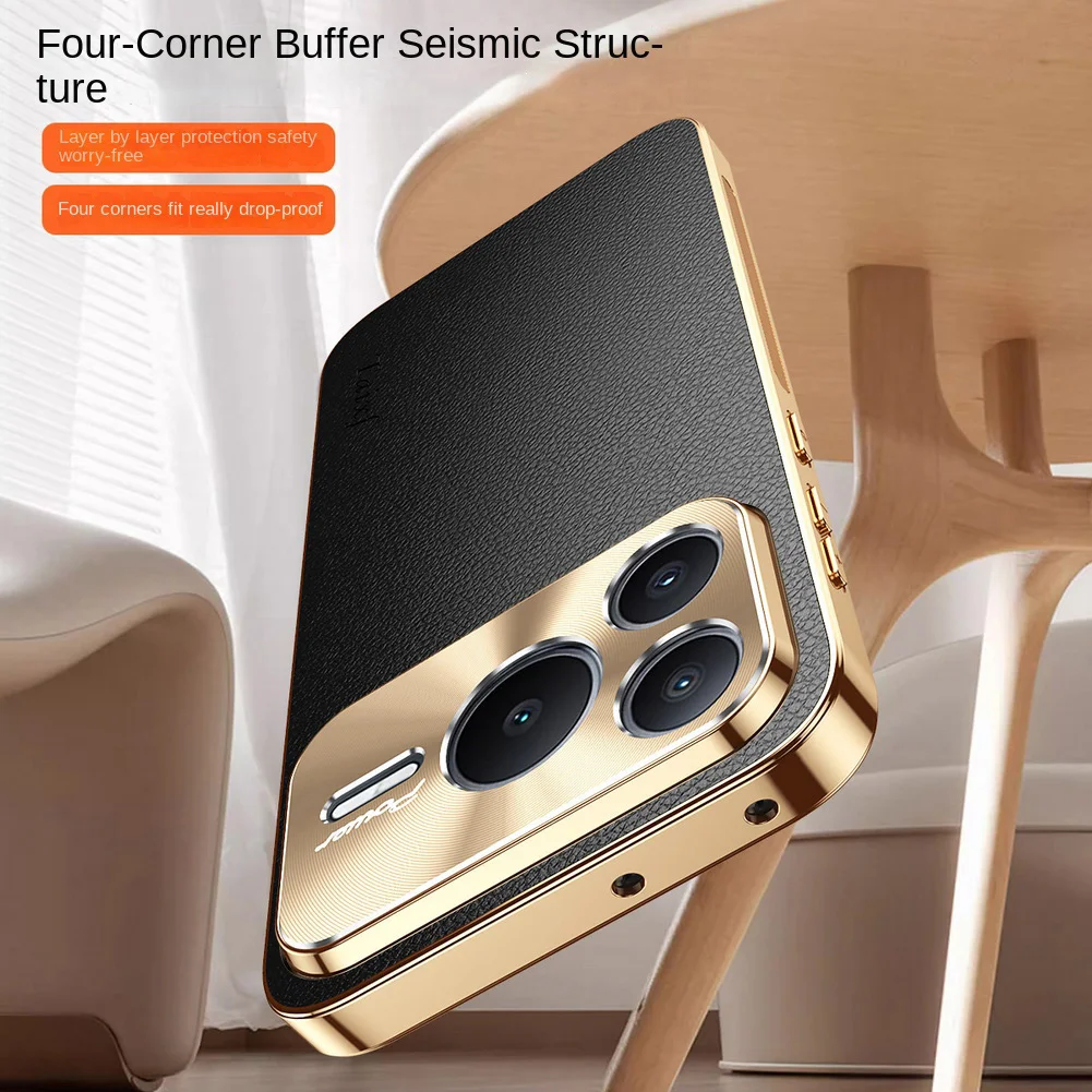 Premium Cowhide Lychee Texture Electroplated Frame Case