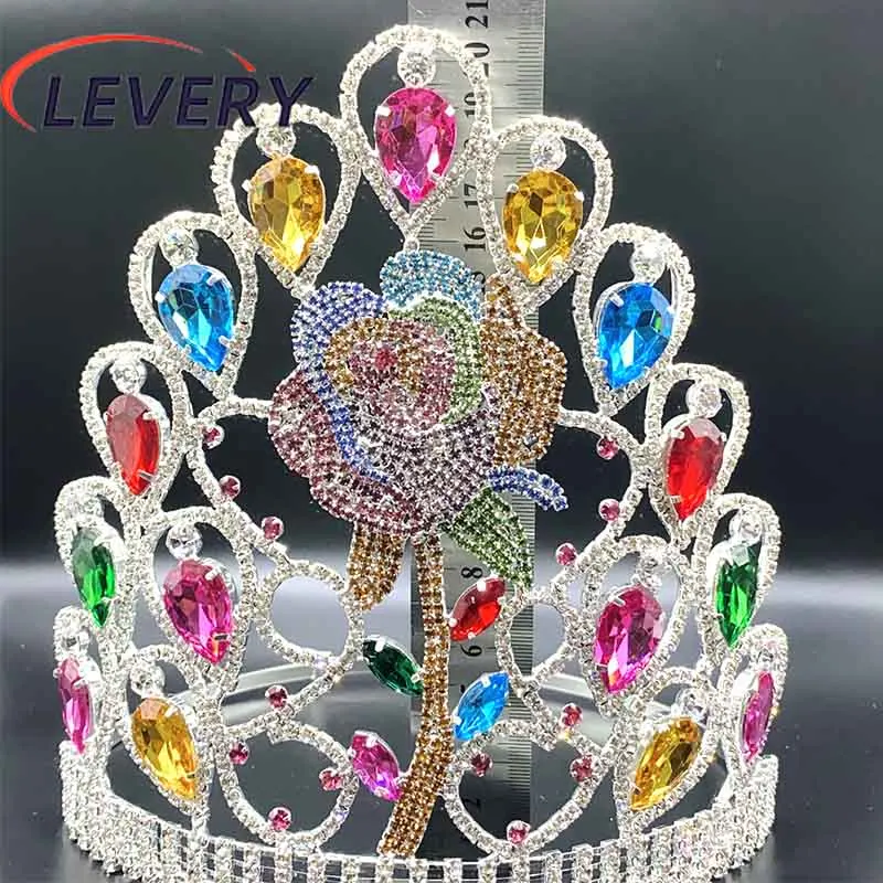 Levery Hair Accessories Large Tall Pageant Rose Shape Tiaras