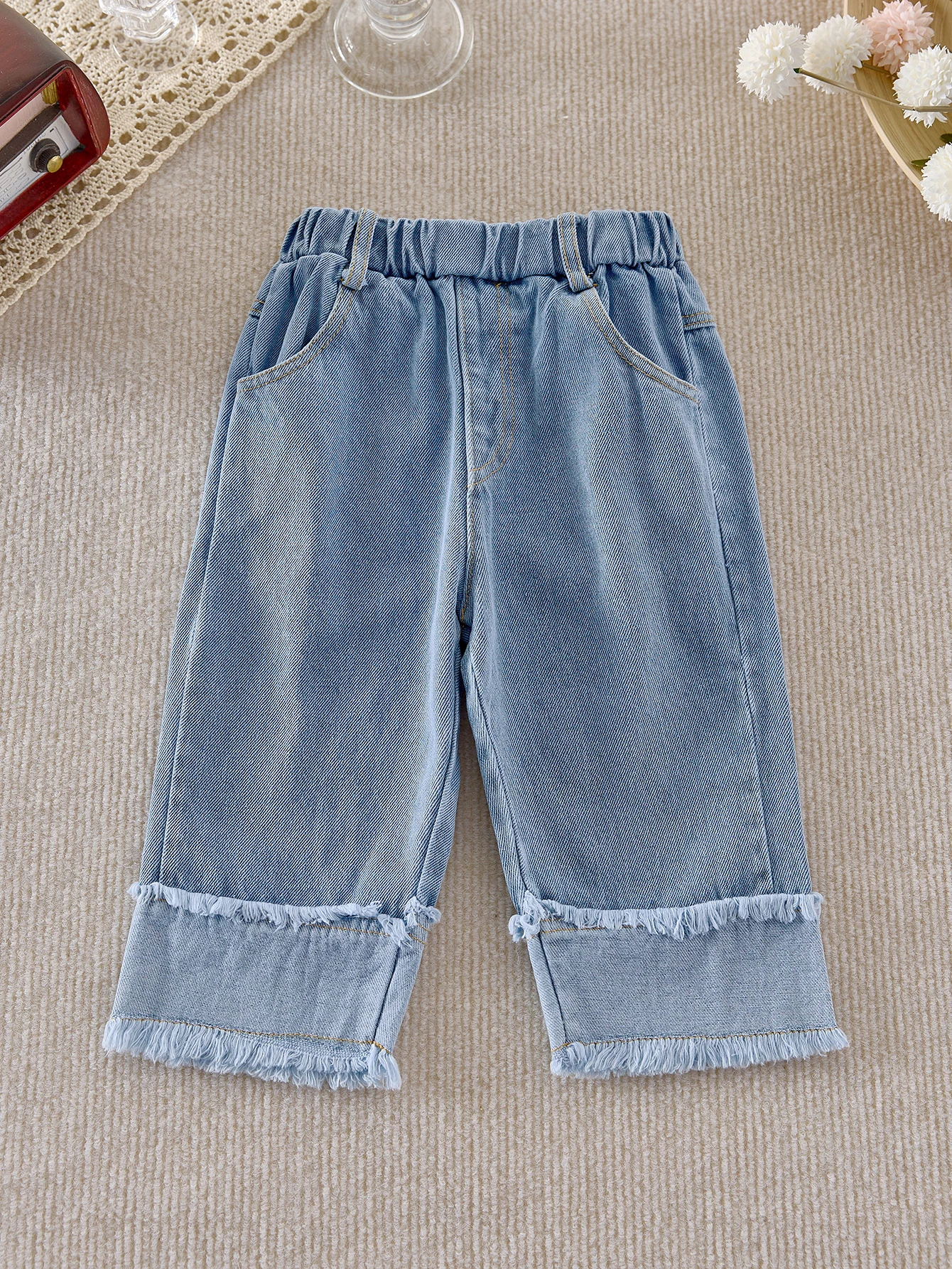 Casual jeans for boys and girls in spring and autumn, simple and patchwork straight-leg denim long single pants