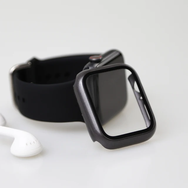 Glass+Watch Cover for Apple Watch Case 41mm 45mm 40mm 44mm 42mm 38mm Matte Bumper+Screen Protector for Iwatch SE 7 6 5 4 3 2 1 Space Gray