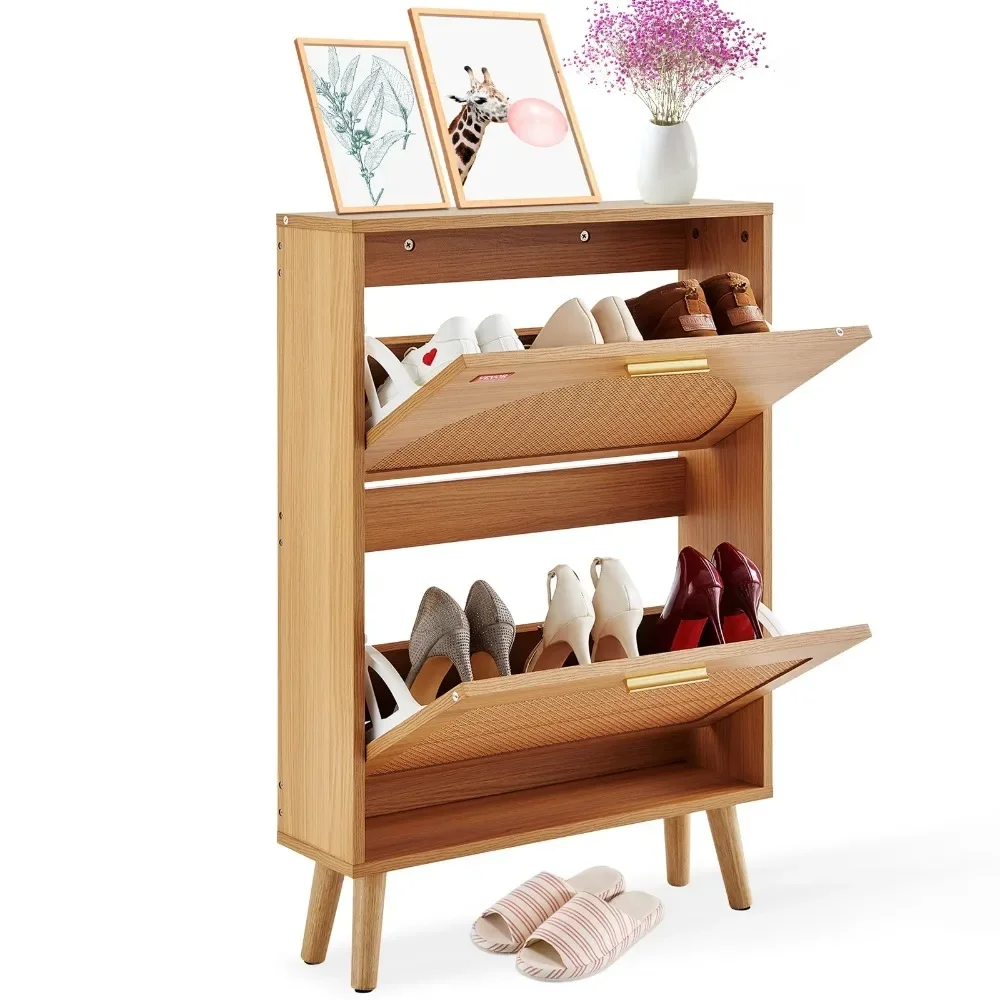 Shoe Cabinet with 2 Flip Drawers Rattan Shoe Storage Cabinet for Entryway,  Home Furniture , Shoe Cabinets shoe cabinets derek modern and contemporary transitional natural oak finished wood 1 drawer shoe rack shoe cabinet