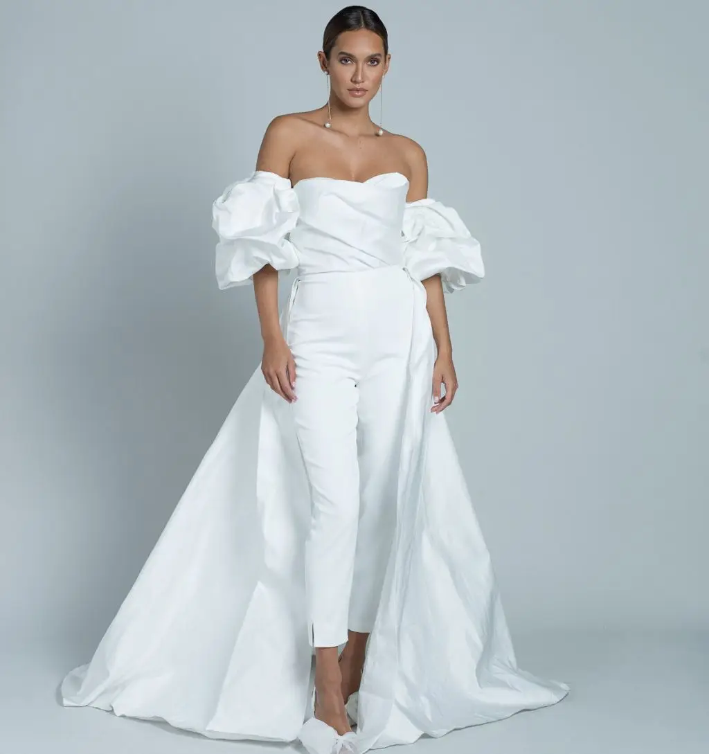 Jumpsuit Wedding Dresses 2022 Pants Suit Party Bridal Gown Illusion T