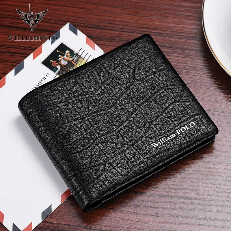 WILLIAMPOLO 100% Genuine Leather Wallet Men Crocodile Pattern Men Card Holder Wallet Real Cowhide Wallets For Man 2