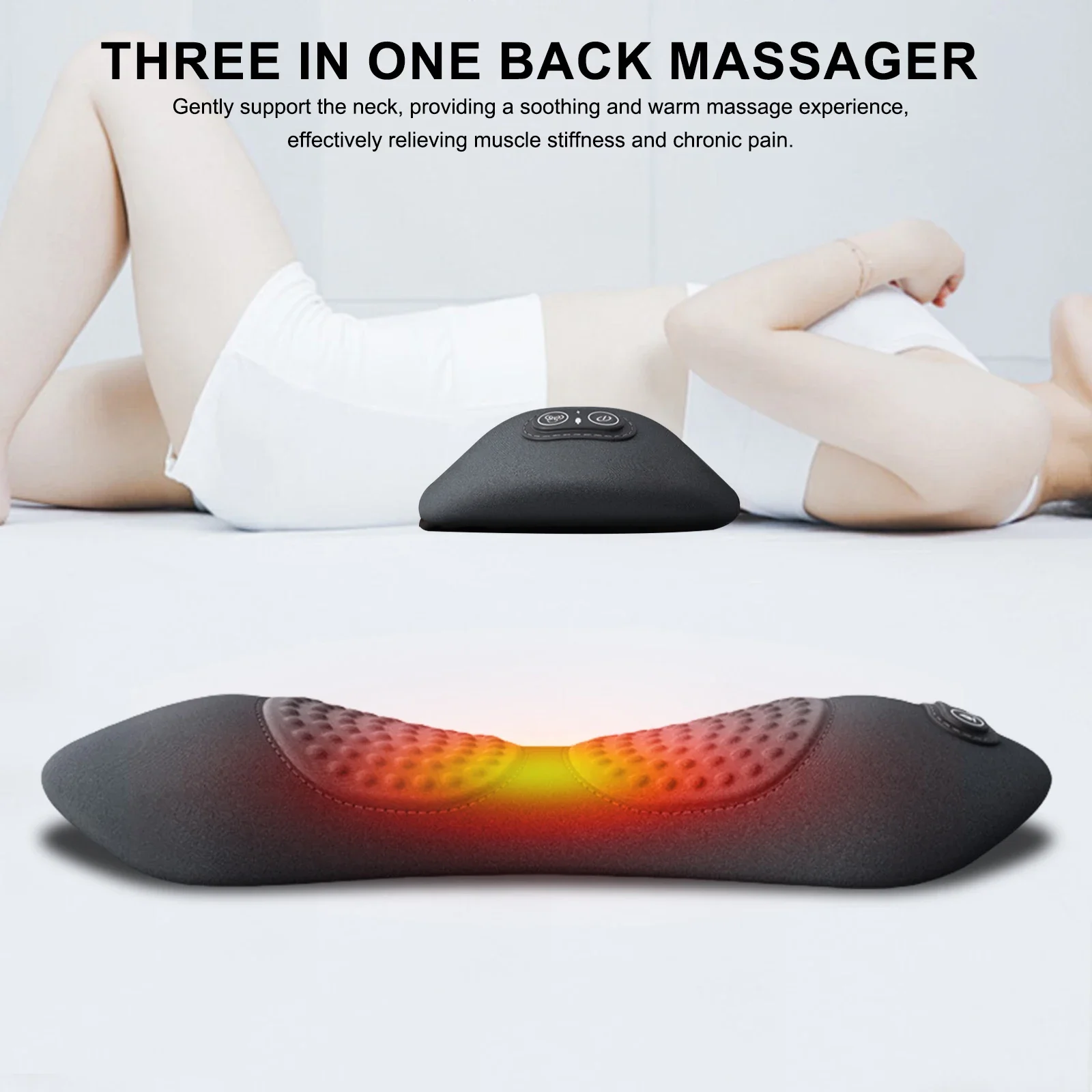 Okayso 3 in 1 Lumbar Support Pillow Adjustable Height Back Massager Waist Pillow with Heat Memory Foam Back Pillow