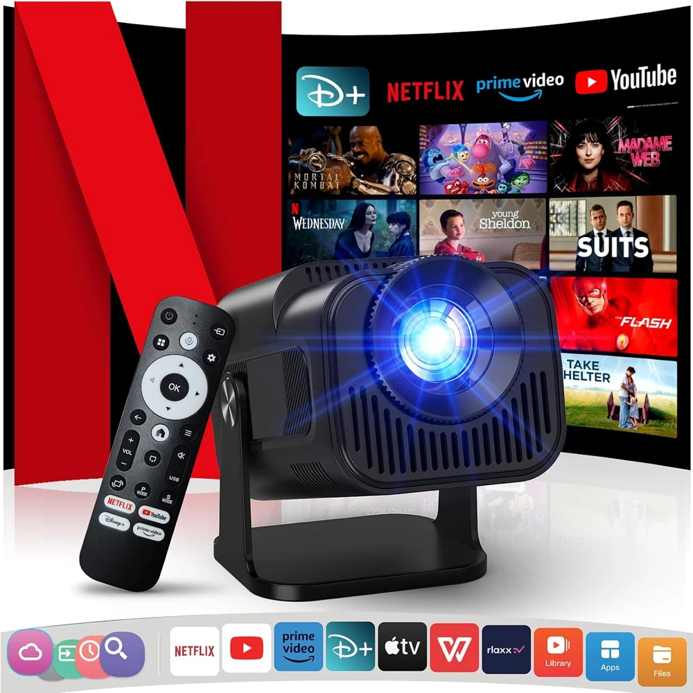카이아쿠아 HY320미니 프로젝터 안드로이드 12 390ANSI HD 4K 네이티브 1080P 듀얼 Wifi6 BT5.0 시네마급 휴대용 프로젝터 HY300 업그레이드