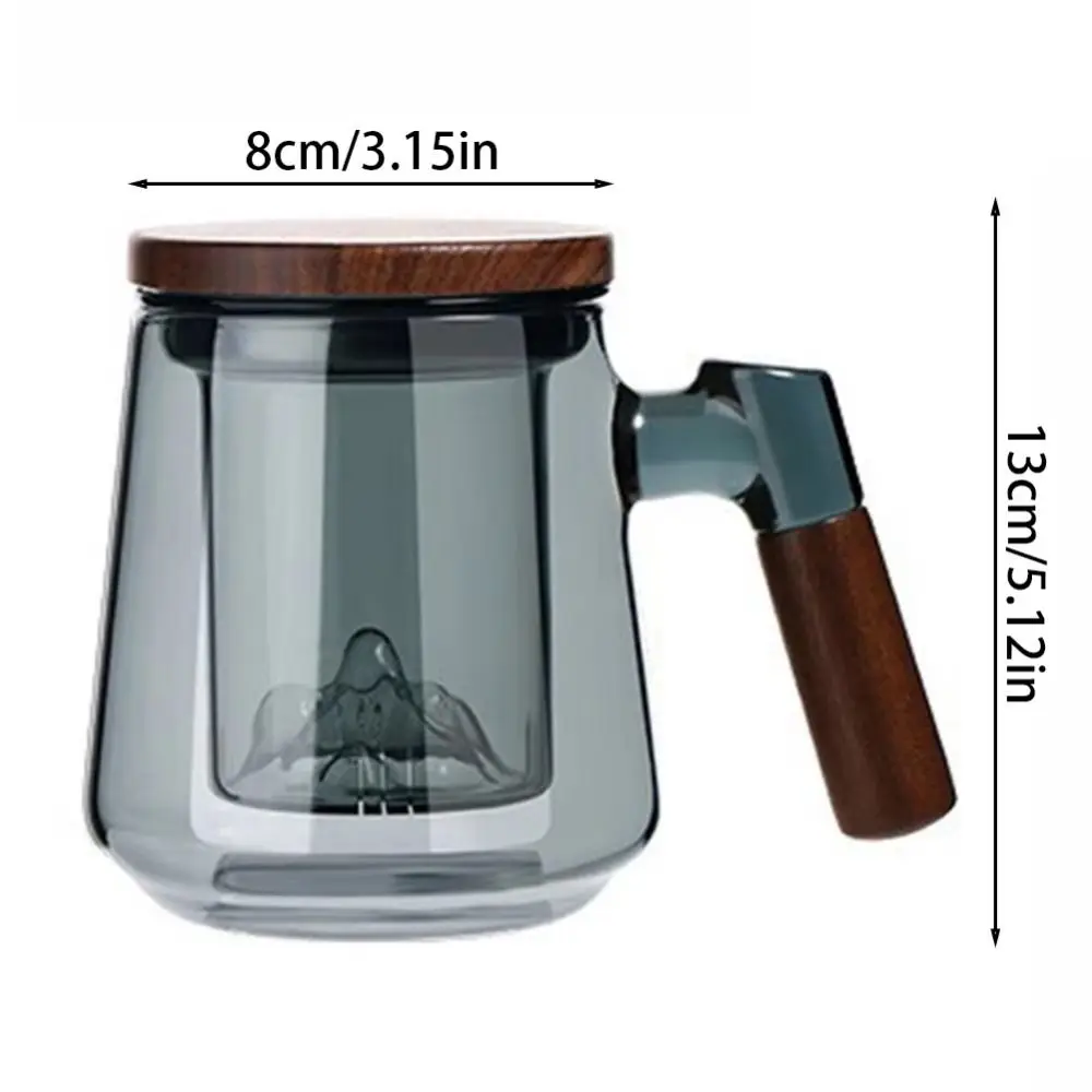 High Borosilicate Glass Glass Tea Cup with Tea Infuser with Lid Wood Handle Tea Separation Mug Handmade Heat Resistant Tea Maker