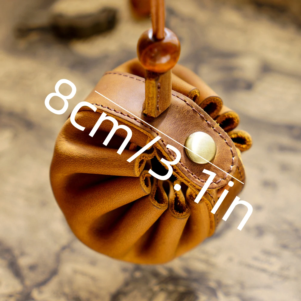 Handmade Leather Drawstring Pouch Portable Cowhide Coin Purse Mini Wallet Stationery Holder