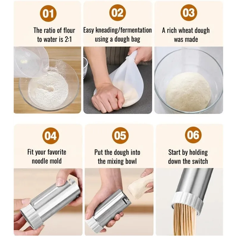 5-in-1 Electric Pasta Machine Maker Handheld Portable Cordless Noodle Machine Homemade Spaghetti Ramen Home Kitchen Appliances