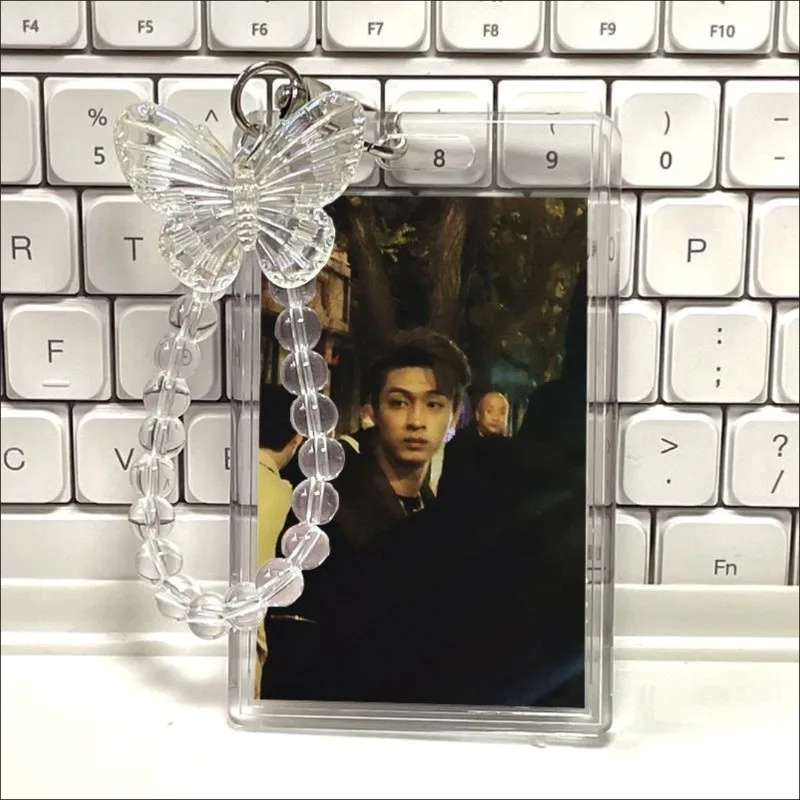 Crystal Butterfly 3 Inch Acrylic Card Holder Photocards Display Credit ID Bank Card Protective Case Keychain Pendant Fashion