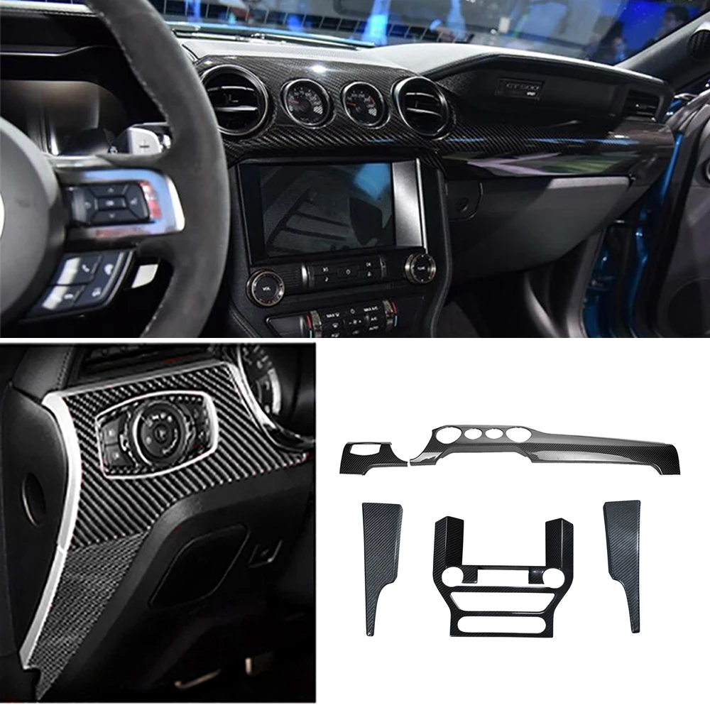 5Pcs Real Dry Carbon Interior Navigator Cover Panel Dashboard 4 Fori Dash Kit Per Ford Mustang 2015-2020