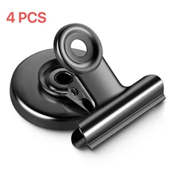 Set of Durable Magnetic Bulldog Clips for Home and Office Display (4Pcs - Black)