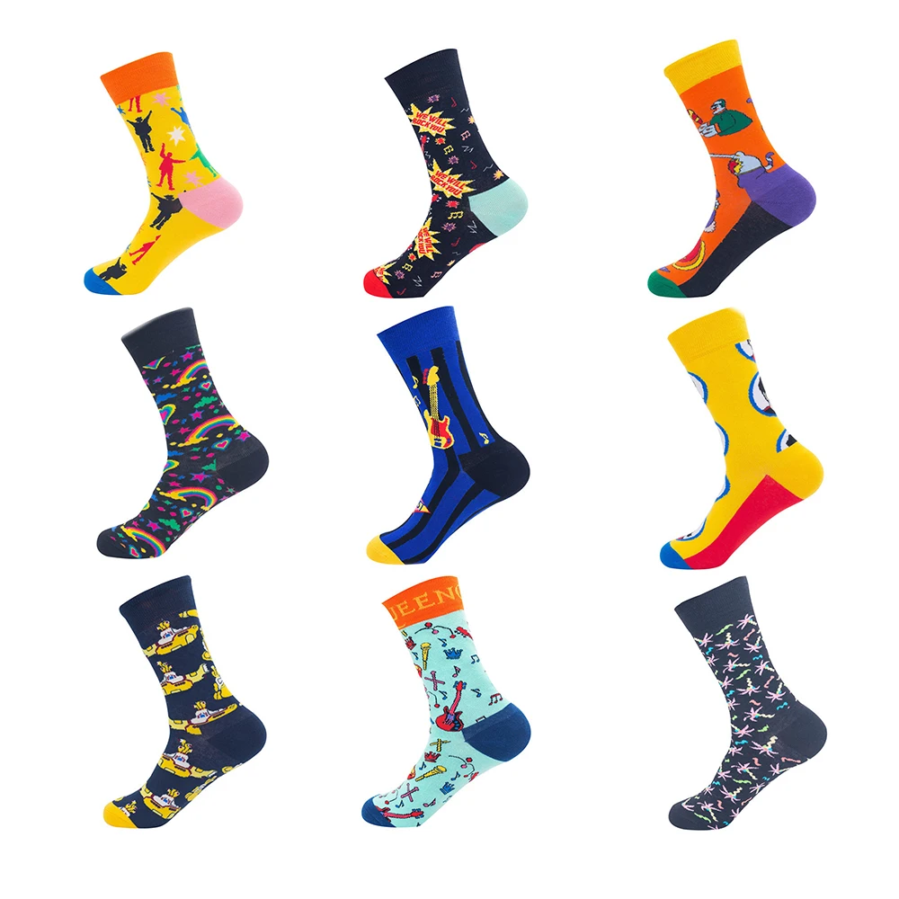 

Trendy brand new color tube cotton socks creative submarine band plain personality trend skateboard couple socks wholesale