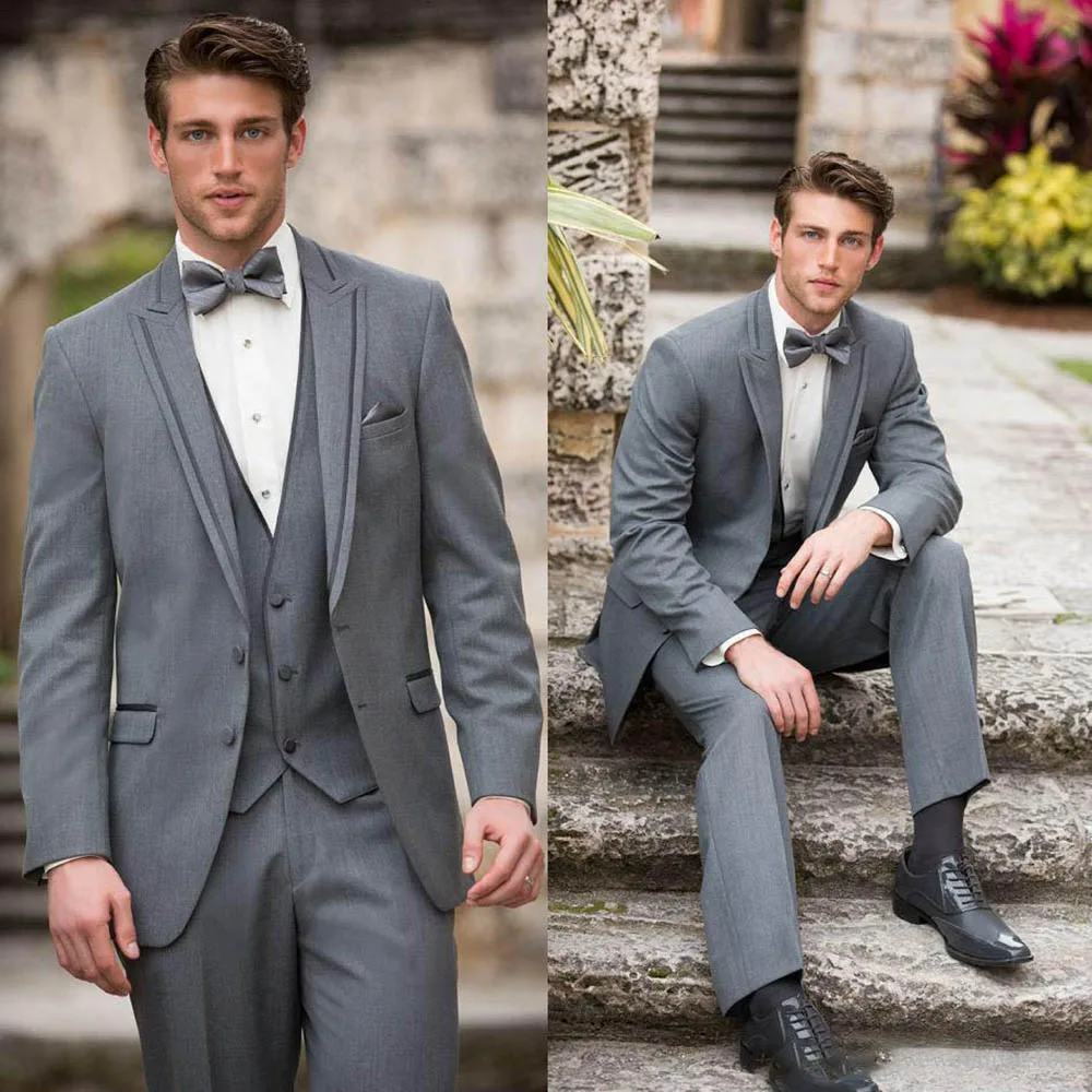 

England Style Full Men's Suit Elegant 3 Piece Fashion Peak Lapel Single Breasted Blazer Smart Casual Wedding Tuxedo Male Suit