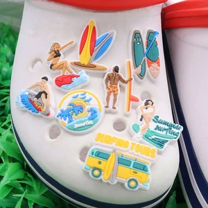 1-8Pcs Summer Sports Surfing Garden Shoes Charms PVC Man Woman Slippers Decorations Buckle Clog Fit Wristband