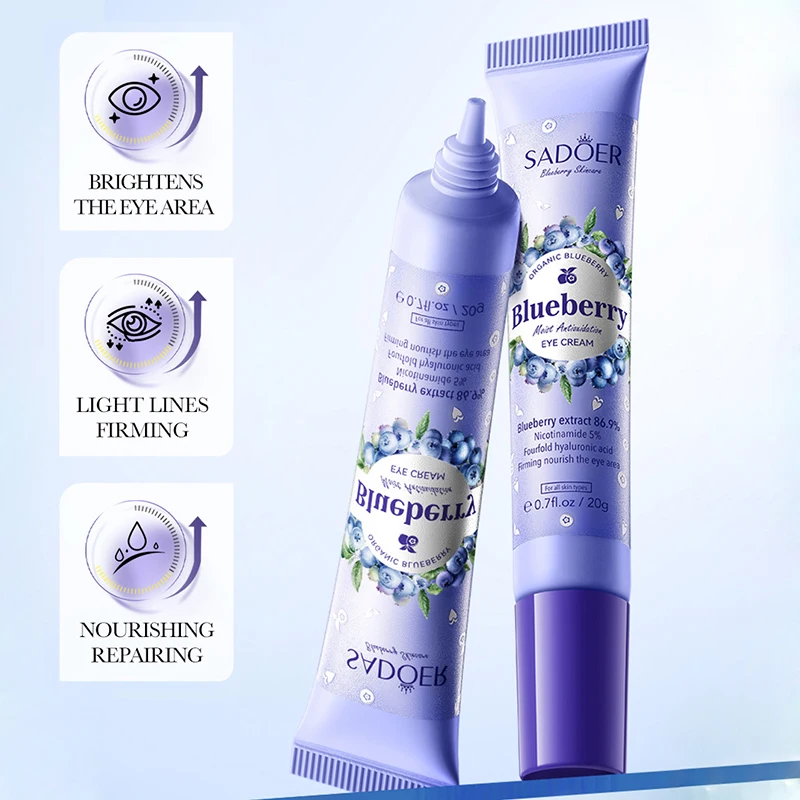 SADOER Blueberry Hyaluronic Acid Eye Cream Anti Dark Circles Eyes Bags Remover Firming Moisturizing Eye Creams Beauty Eyes Care