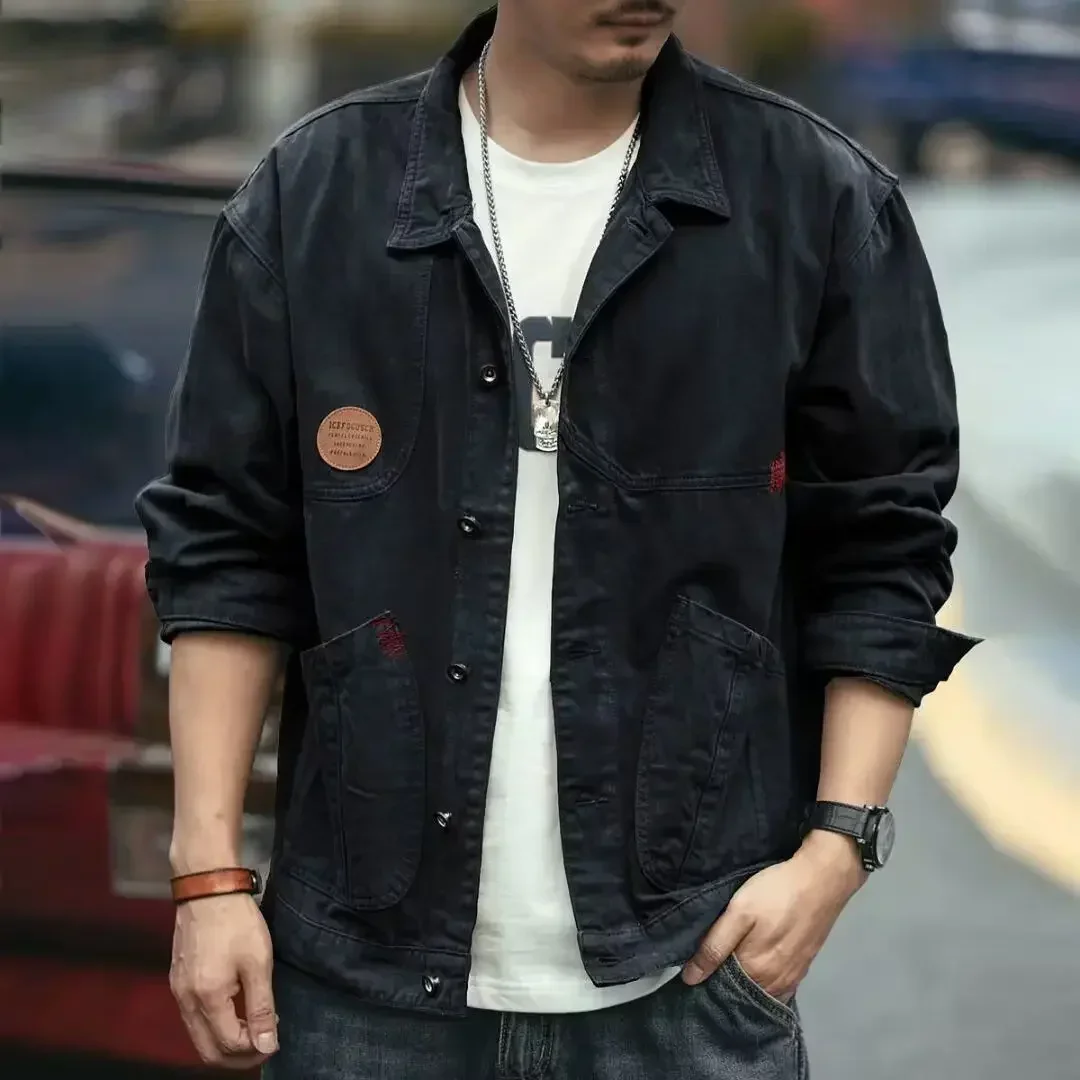thumbnail image 1 of Chaquetas vaqueras de talla grande para hombre, ropa de abrigo de invierno con botones sueltos, abrigo vaquero para hombre, una pieza, marca de moda coreana L, 1 of 5