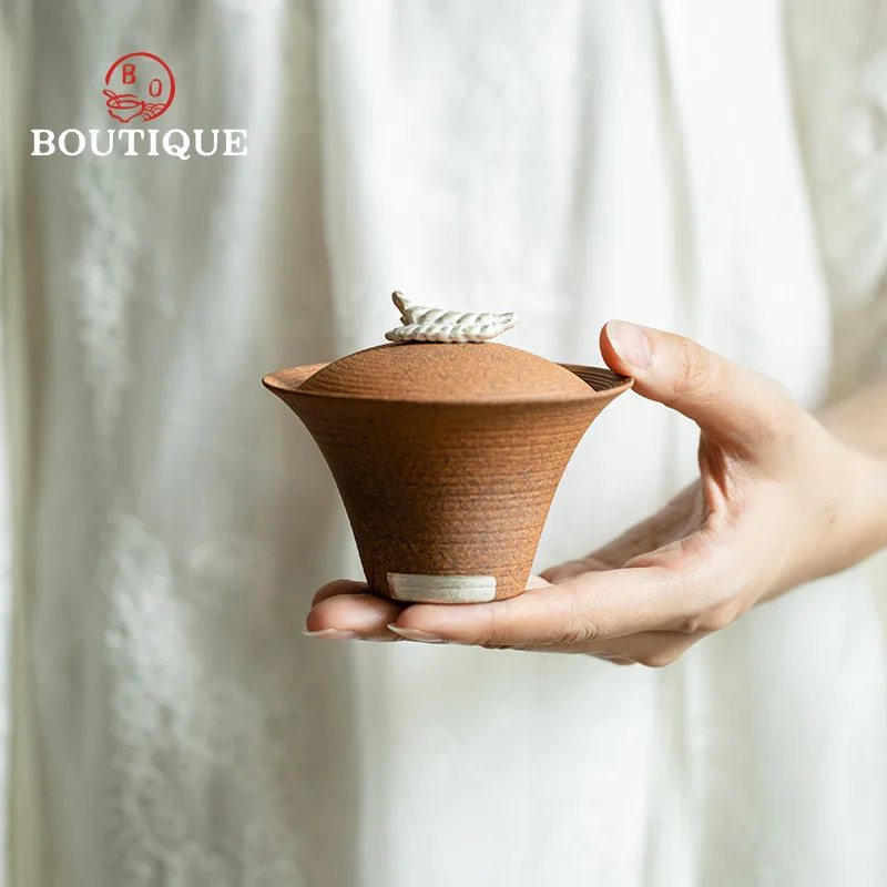 Chinese Gaiwan Old Rock Mud Handmade Tea Cup Ceramic Cover Bowl Garglin Kungfu Tea Set Gai Wan Tureen Jingdezhen Saw Clay Tool