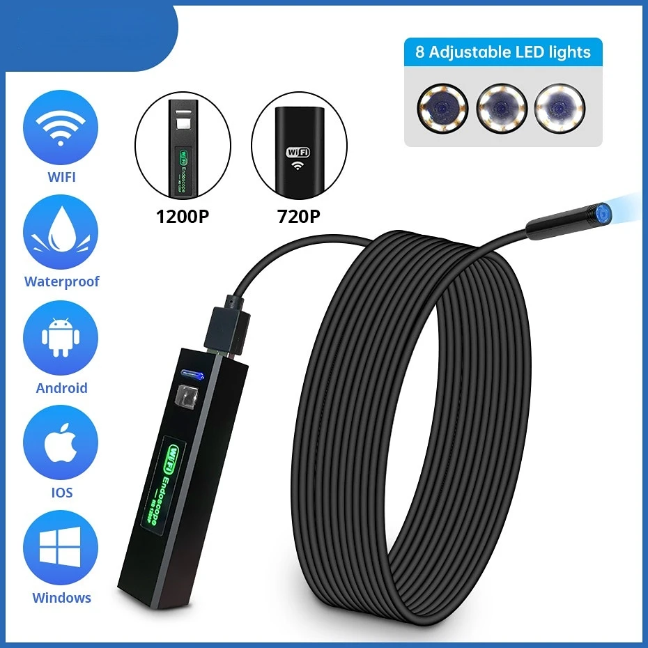 1200P WiFi Endoscope Camera Waterproof Inspection Snake Mini Camera USB