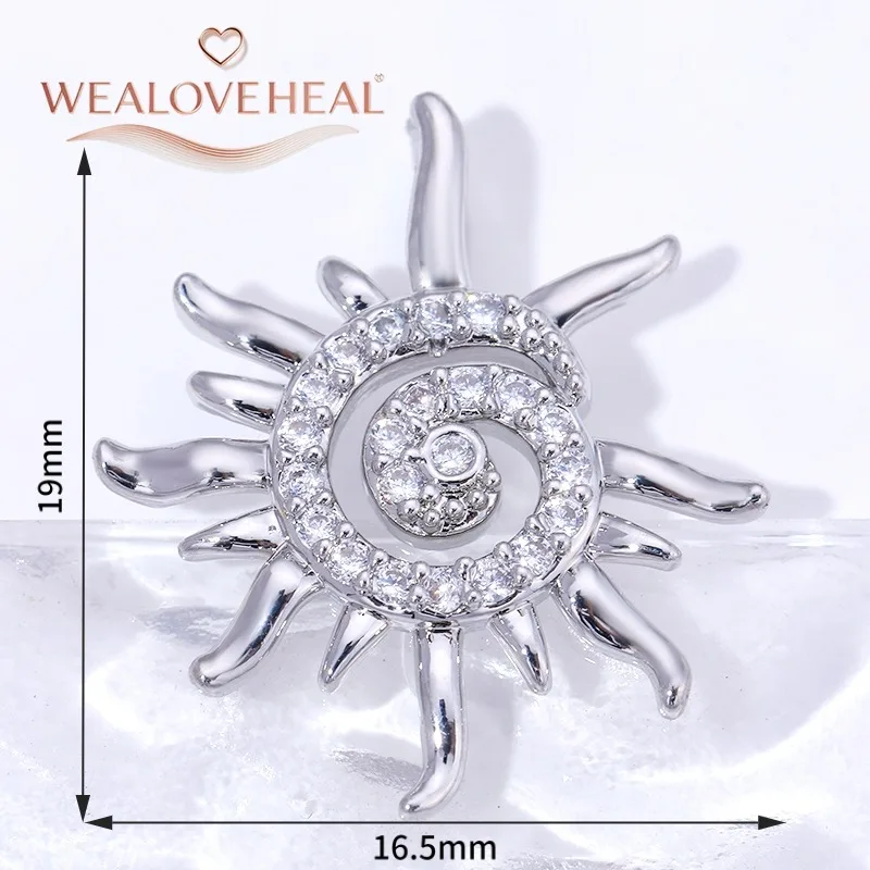 18K vergoldete runde Sonnen-Charms-Anhänger mit eingelegtem Zirkon, Herz/Kreuz/Engel-Anhänger für DIY-Halskette, Schmuckherstellung, Zubehör – Detail 32