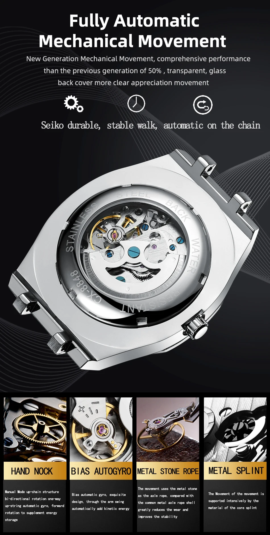 CHENXI 2021 New 8848 Automatic Men Top Brand Mechanical Tourbillon Wristwatch Waterproof Business Stainless Sport Male Watches