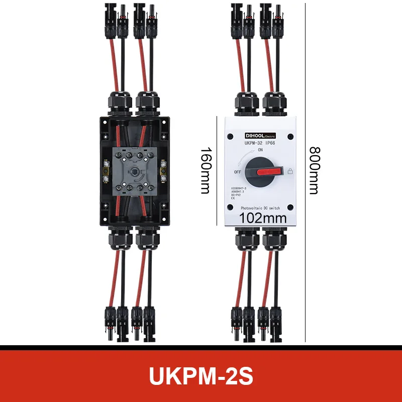 DC PV Photovoltaic Isolator Switch IP66 Waterproof 600V 1200V 2 Strings 2  Out 16A 32A Disconnector for Solar System