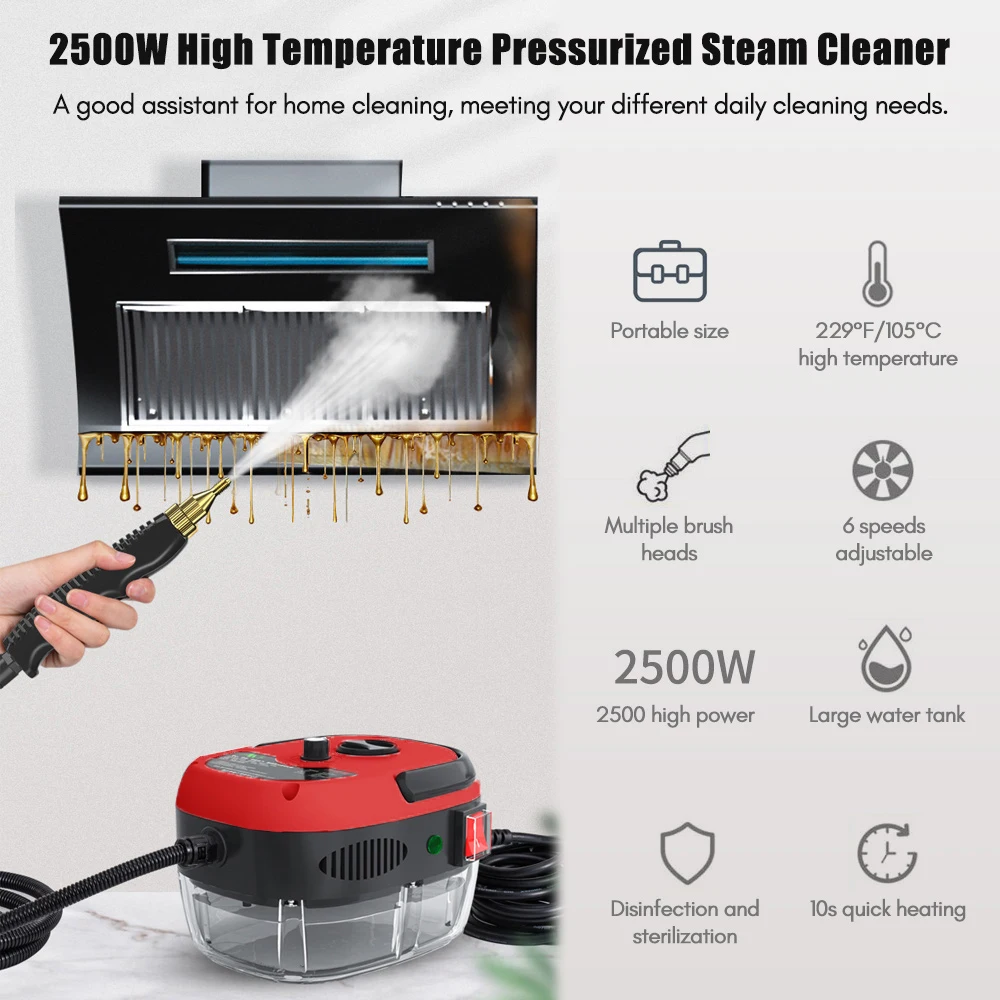 2500W Portable Handheld Steam Cleaner High Temperature Pressurized Steam Cleaning Machine with Brush Heads for Kitchen Furniture 4