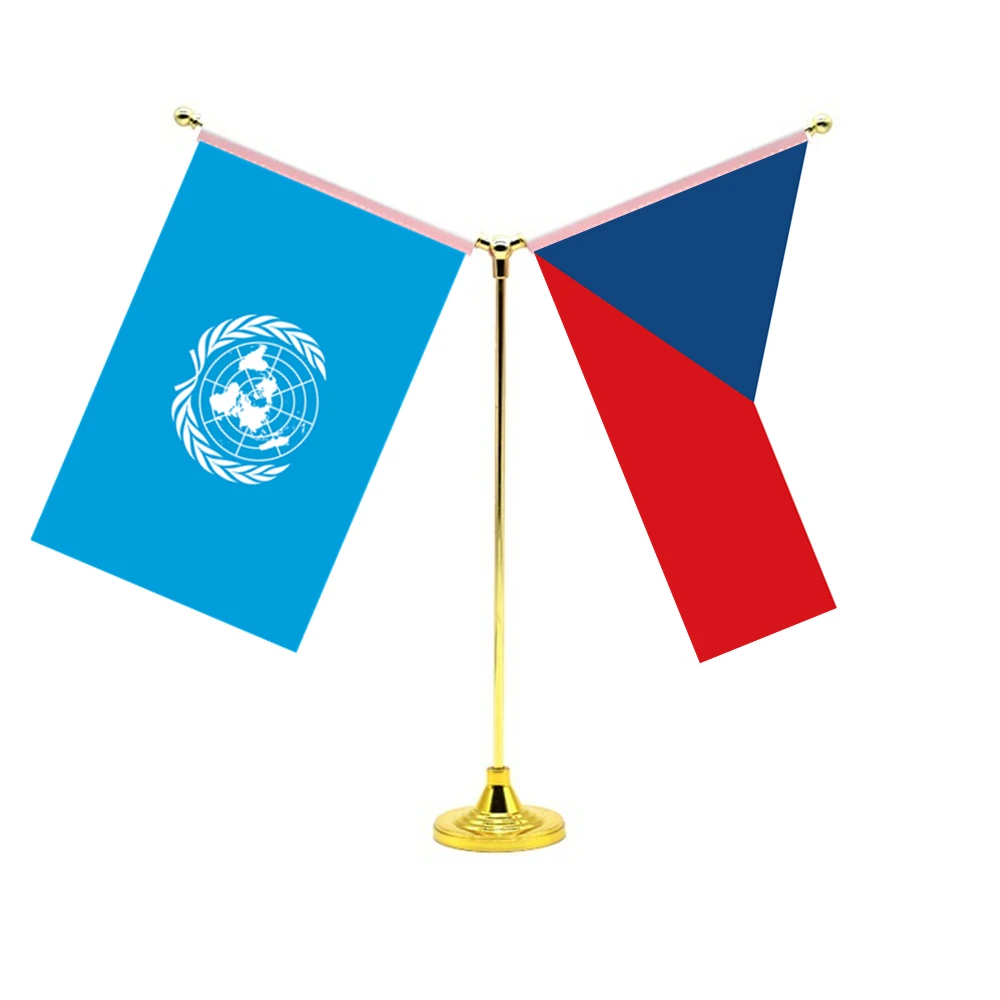 

14x21cm Mini Czech Flag Office Decoration With Two Flags Of The United Nations And Czech
