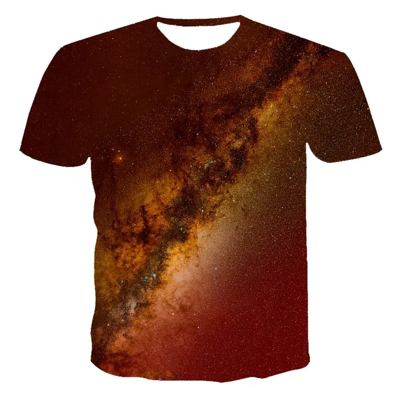 Men's 3D Universe Starry Printed T-shirt, Breathable Harajuku, Cute Trend, Night View, Graphic Top, Summer Fashion