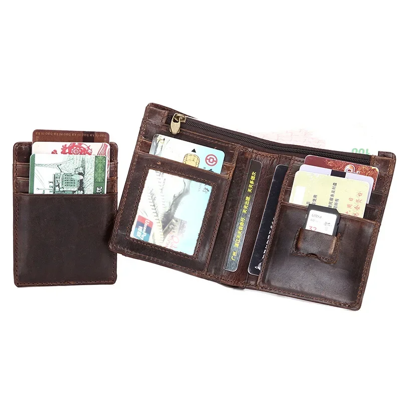 Vintage Leather Men's Wallet Short Style Retro Oil Wax Cowhide Money Clip Genuine Leather Men's Wallet