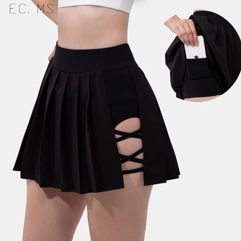 

Women Sport Skort with Pocket Anti-glare Fashion Pleated Skirt with Shorts Lycra Daily Golf Tennis Badminton Running Pantskirt