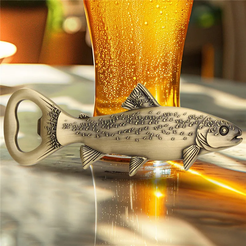 Einzigartiges Forellen-Design, Metall-Bieröffner, Flaschenöffner, Korkenzieher für Küche, Club, Party, Hochzeit, Barzubehör, Geschenktüte – Detail 1