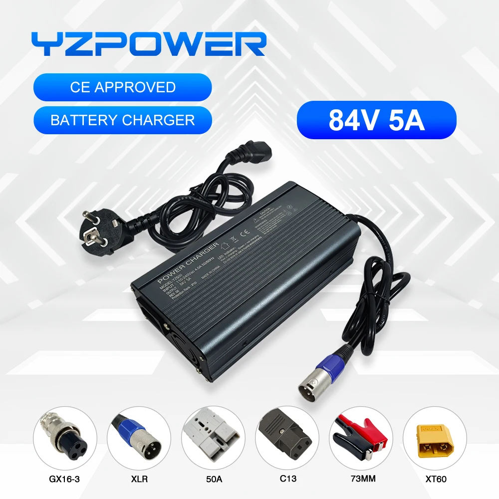 YZPOWER 84V 5A 20S Lithium Battery Charger For 72V Universal E-tools Fast Charging Helper With Output Plug With Cooling Fans helper