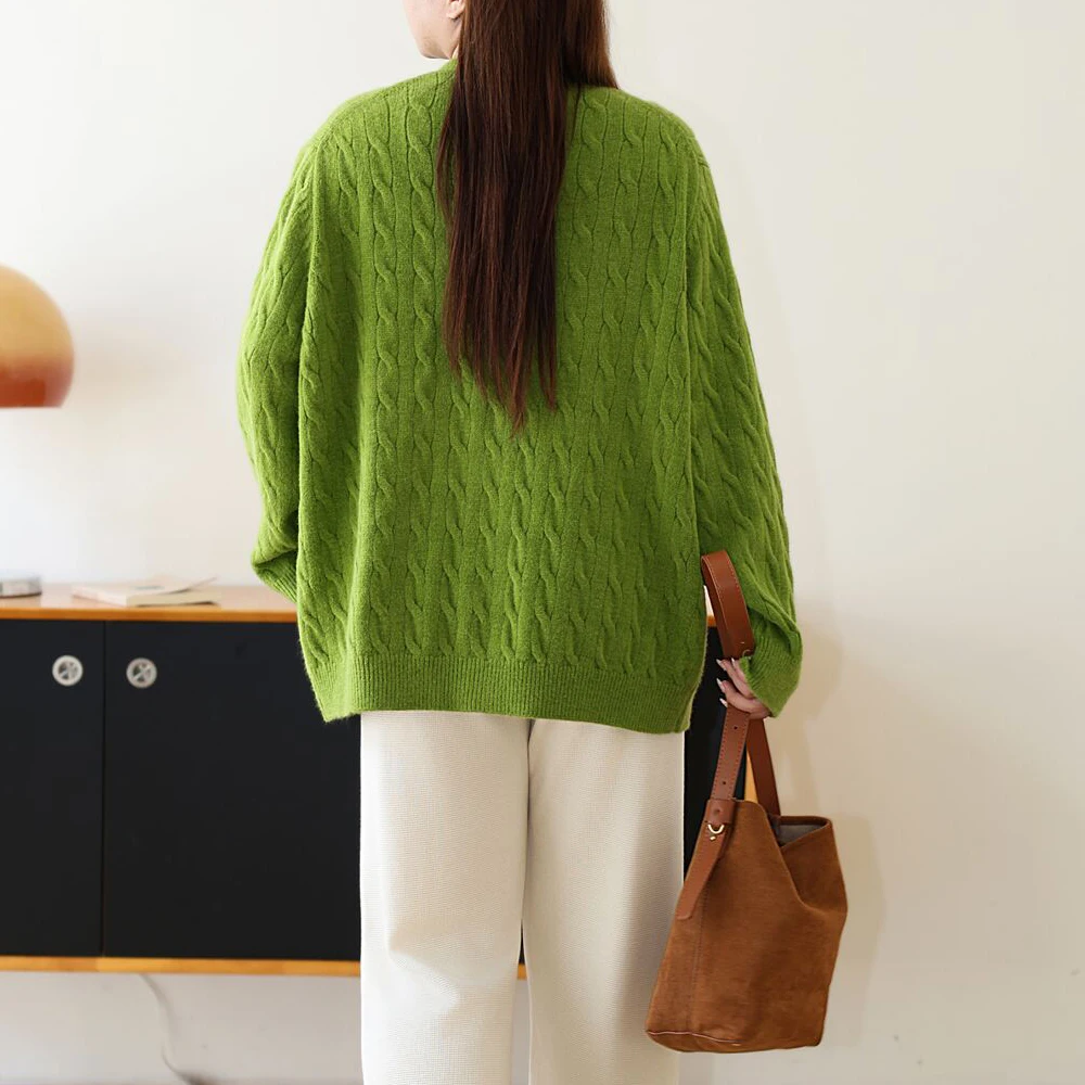 Plus Size Women's Sweaters Cardigan Premium Loose V-neck Twist Embroidered Coat Casual Jumpers Fall Winter 2025