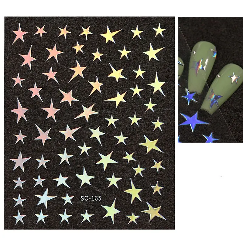 Mix 7 Colourful Stars Nails Stickers Irregular Pentagram Decals Laser Shiny Decor Self-adhesive Decals DIY Manicure Foils Wraps