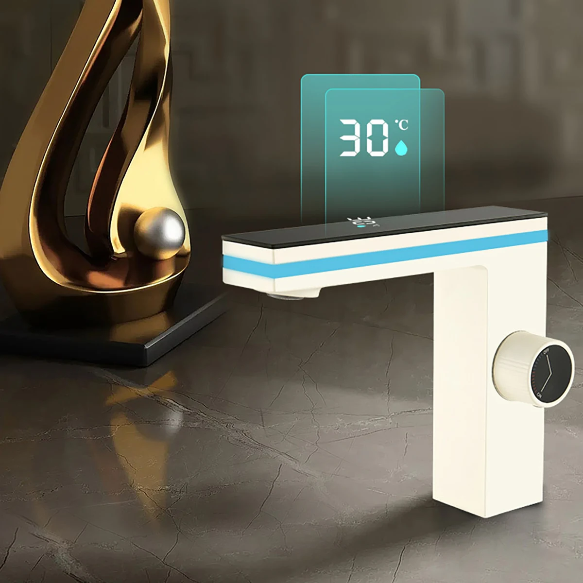 Digital Display Bathroom Washbasin Faucet Smart LED Brass Countertop Washbasin Hot and Cold Water Mixer Sink Washbasin Faucet