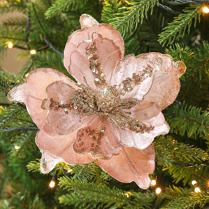 TiavnTD - 36 fiori di stella di Natale glitterati per albero di