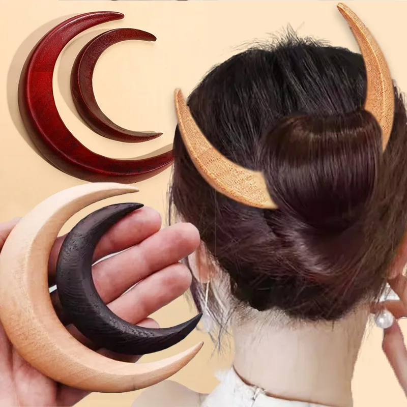 Hair Comb Hair Accessory Hair Clip Hair Headdress Hair Stick Pearl Hairpins Handmade Wooden Moon Hairpin Crescent Shaped Handcarved Hair Fork Elegant Premium Feel Upper Chord Moon Sandalwood Hair Clip