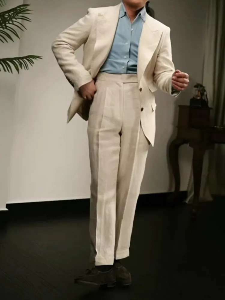 Spring Business Casual Office Mens Suits Sets Slim Fti British Style Single Breasted Blazers Straight Pants Mens Two Piece Set