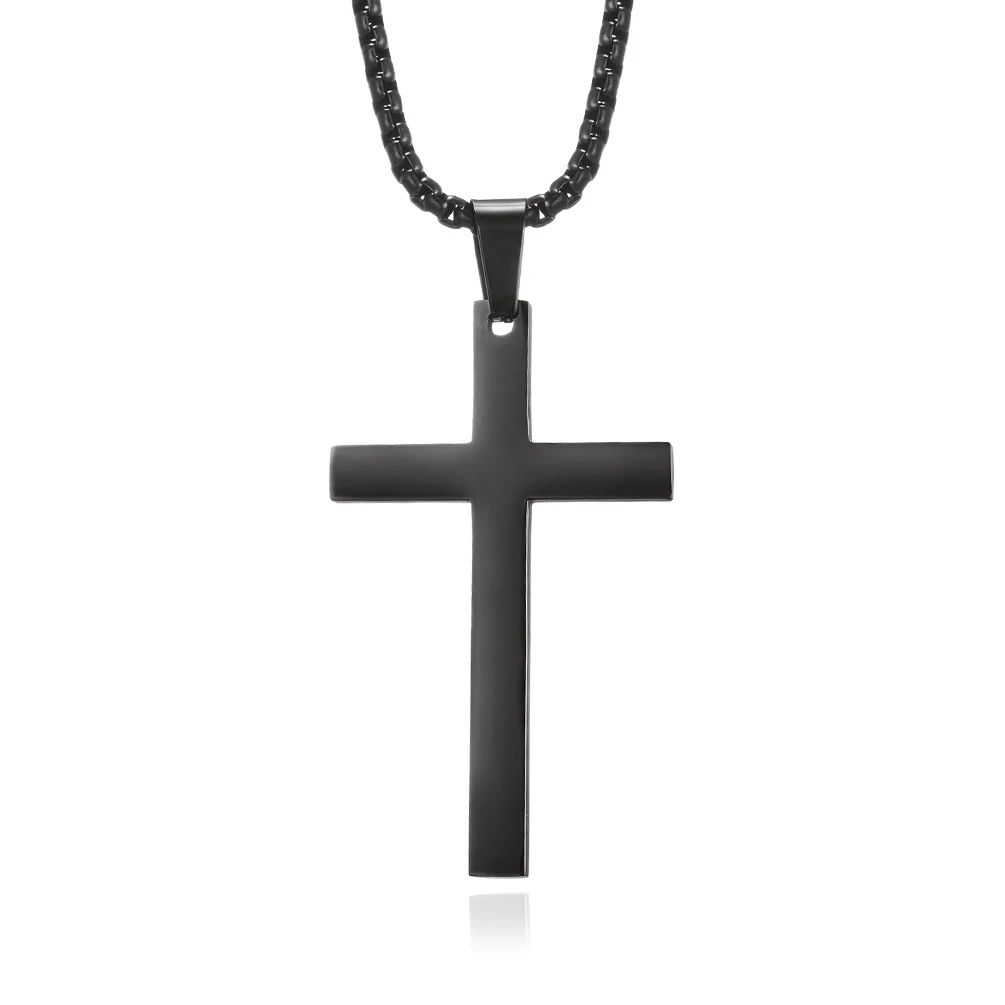 

JHSL 60cm Box Chain Men Cross Necklace Pendants Black Silver Gold Color 316L Stainless Steel Fashion Jewelry Dropship Wholesale